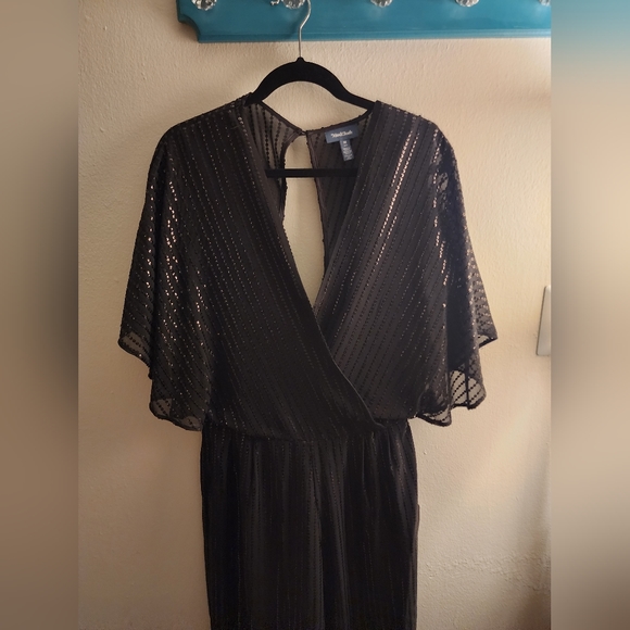 Black Chiffon Sequins Romper by Modcloth size Medium - Picture 2 of 6
